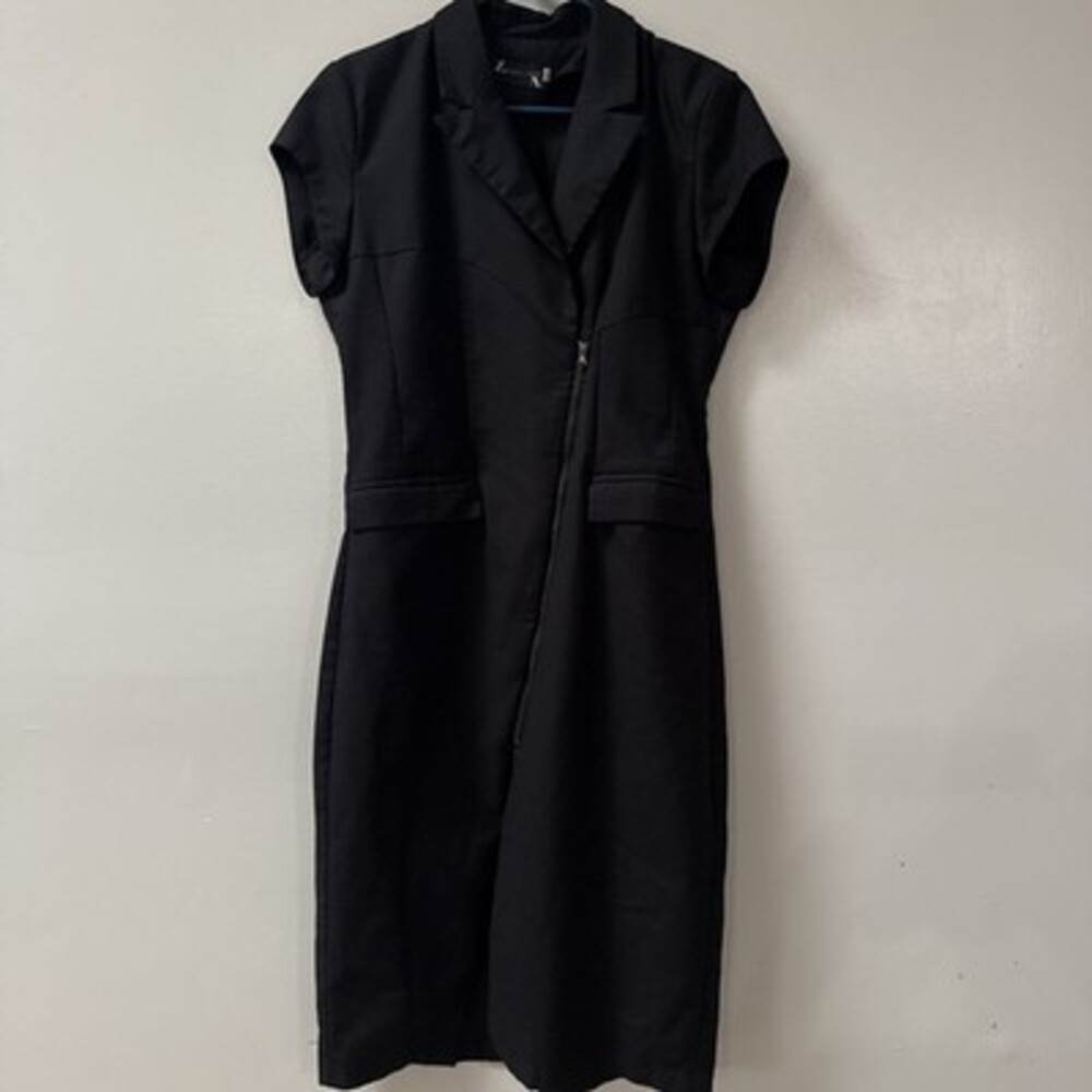 Women’s Black Career Zip Front Short Sleeve Dress Zero Nine Tag 3XL Fit Medium